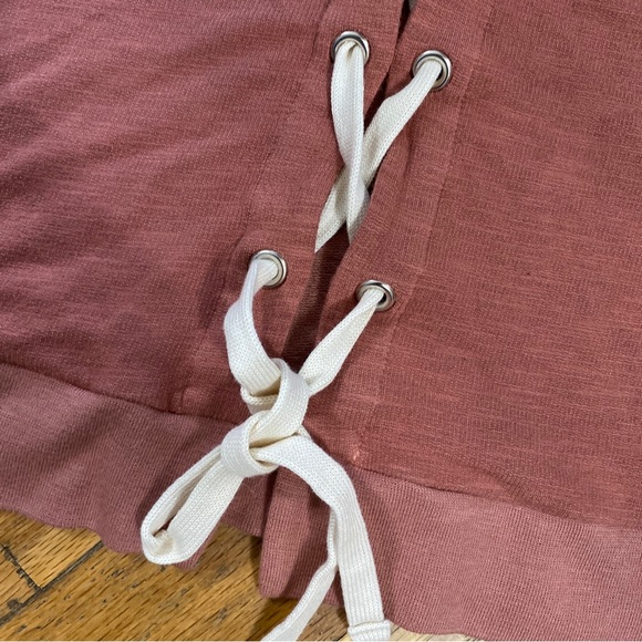 Monrow Terracotta Super Soft Lace Up Tie Back Sweatshirt Size L - Picture 2 of 6